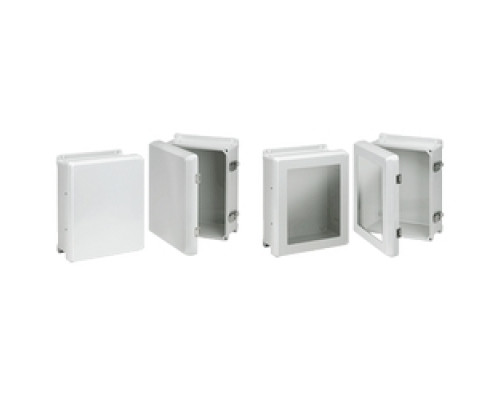 HOFFMAN ENCLOSURES INC  VJ606HWPL1   Flat Hinged Latch Cvr Encl, Size/Dims: 7.31x7.31x4.96, Material/Finish: Fiberglass