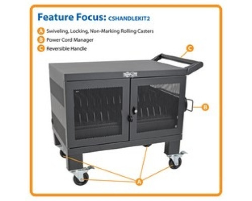 TRIPP LITE  CSHANDLEKIT2   Mobile Cart Conversion Kit with Handle, Casters and Power Cord Manager for 16-Device AC and USB Charging Stations