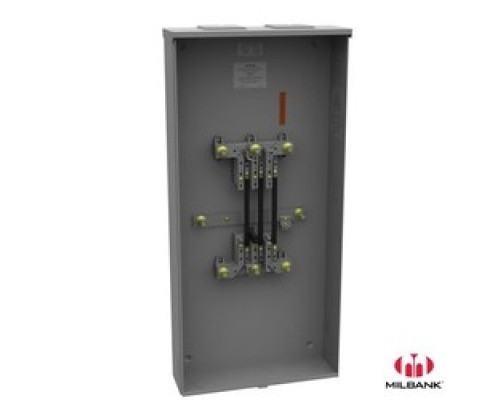 MILBANK MFG CO  UA4667-XT-9527   Meter Socket, Bolt-In Bypass, Single Position, 7 Terminal, Ringless, 600 Amp, Twin Large Closing Plates, Aluminum