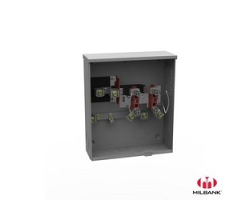 MILBANK MFG CO  U1980-O-HSP   Meter Base, Single Position, 4 Terminal, Ringless, 200 Amp, 600 VAC, Plain Top, Steel