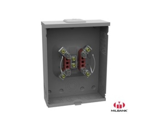 MILBANK MFG CO  UAP7040-XL-TG-HSP   Meter Socket, Single Position, 4 Terminal, Ringless, 200 Amp, Overhead or Underground Service, Small Closing Plate, Triplex Ground, Aluminum Painted