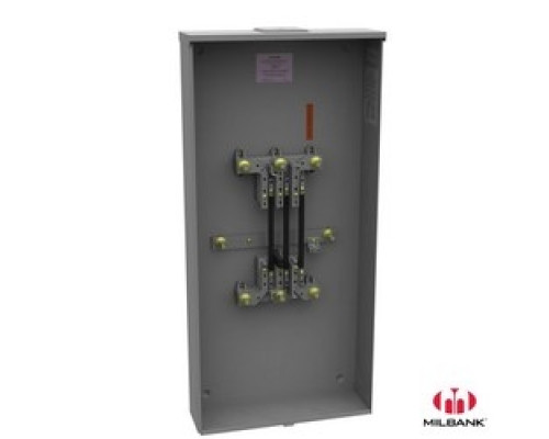 MILBANK MFG CO  U4667-X-8528   Meter Socket, Bolt-In Bypass, Single Position, 7 Terminal, Ringless, 600 VAC, Large Closing Plate, Steel