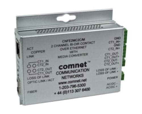 COMNET COMMUNICATION NETWORKS  CNFE2MC2C/M      Ethernet Media Converter, RJ45 Connector, 2-Channel, 22 to 27 Volt DC, 320 Milliampere, 8 Watt, 4.1