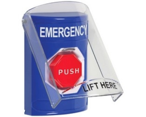 SAFETY TECHNOLOGY INTL SS2422EM-EN        Pushbutton Switch, Multi-Purpose, Flush/Surface Cover, Shield, Key-To-Reset Illuminated Switch Configuration, Emergency Legend, English Language, Blue