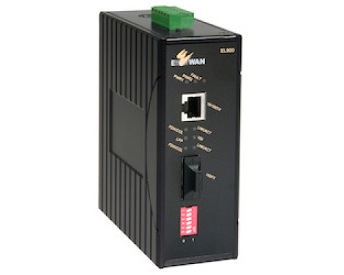 ETHERWAN SYSTEMS EL900-A-B-1-B   Hardened  -40C - 75C  1 10/100TX port to 1 100FX Fiber port Media Converter. Din Rail or Panel Mount. DC Jack Power Connector 12VDC Complies with U/L 1604