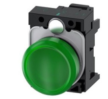SIEMENS  3SU1102-6AA40-33A0      Indicator Lights, 22 mm, Round, Plastic, Green, Lens, Smooth, With Holder, Led Module, With Integrated Led 24 VAC/DC, Spring-Type Terminal