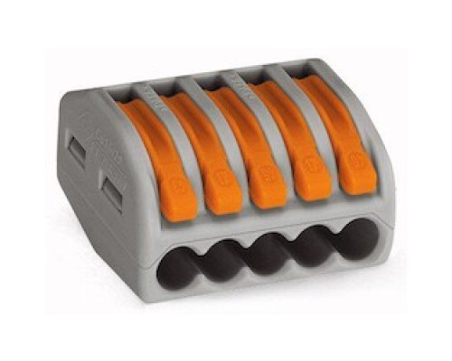 WAGO CORPORATION  222-415/VE00/1000      Compact Splicing Connector; 5-conductor Terminal Block; With Operating Levers; Max. Continuous Service Temperature 85C