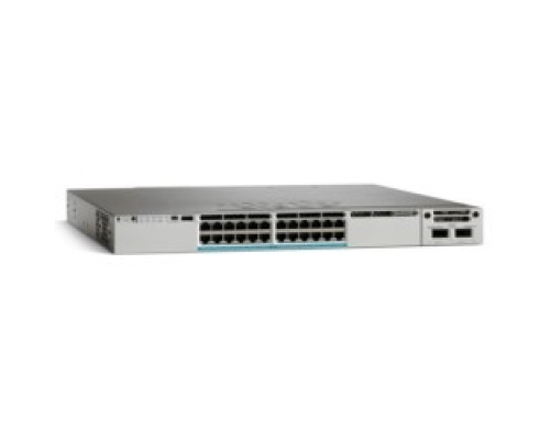 CISCO  WS-C3850-24XU-S      Ethernet Switch, Managed, IP Base, Stackable, 1 RU Rack Mount, 1100 Watt, 24-port, 22 GB, 4 GB DRAM, 40 Gbps