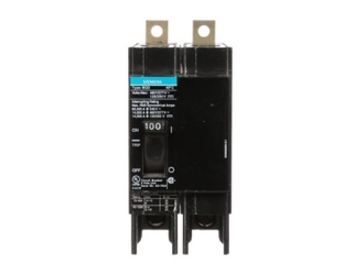 SIEMENS  US2:BQD2100  BQD2100      Molded Case Circuit Breaker, Thermal Magnetic, Panelboard Mount, 2 Pole, 480 Star/277 Volt AC, 50/60 Hertz, 125/250 Volt DC, 100A, 14 kA Interrupting Rating