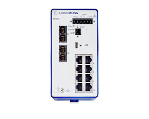 HIRSCHMANN  942170016  BRS20-8TX/2FX-SM-EEC      Compact Managed Industrial Switch, fanless design, FE switch