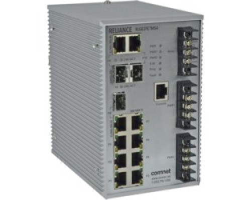 COMNET COMMUNICATION NETWORKS RLGE3FE7MS4/LV    7 10/100BASE-T X / 3 10/100/1000BASE-T X or 100/1000BASE-FX SFP Ports, Dual/redundant power inputs 12 to 60 VDC