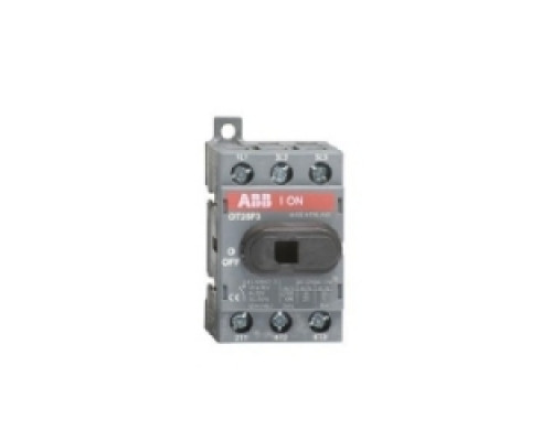 ABB  OT25F3      Non-Fused Disconnect Switch, 25 Amp, Base and DIN Rail Mounted. 3-Pole AC. UL 98. For use with 6 mm Shafts and Handles.