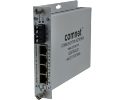 COMNET COMMUNICATION NETWORKS  CNFE4+1SMSS2POE/SC      Self-Managed Ethernet Switch, 5-Port, 1FX, 2-Fiber, Single-Mode, SC Connector, 10/100 Mbps Ethernet, 9/125 Micrometer, 48 Volt DC, 12 Watt, With PoE+