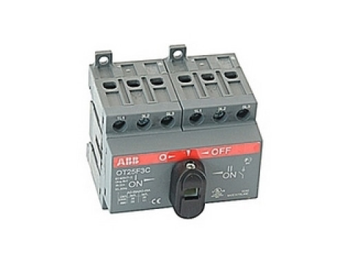 ABB  OT25F3C      3 pole, 30 amps rated at 600 V AC, UL 508, double throw open non-fusible disconnect switch