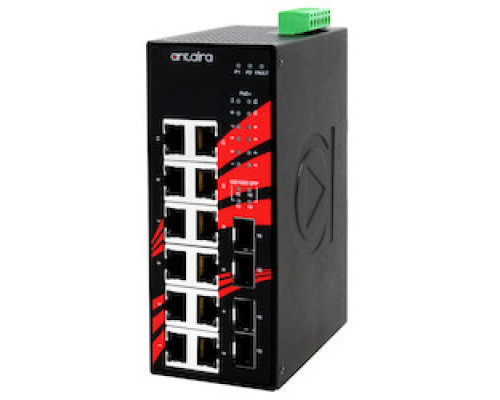 ANTAIRA TECHNOLOGIES LLC LNP-1604G-SFP   16-Port Industrial Gigabit PoE+ Unmanaged Ethernet Switch, w/12 10/100/1000Tx 30W/Port + 4 100/1000 SFP Slots