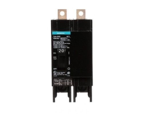 SIEMENS  US2:BQD220      Molded Case Circuit Breaker, Thermal Magnetic, Panelboard Mount, 2 Pole, 480 Star/277 Volt AC, 50/60 Hertz, 125/250 Volt DC, 20A, 14 kA Interrupting Rating