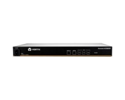 VERTIV ACS8008SAC-400   Vertiv Avocent ACS 8000 8-port Serial Console Server, Single AC Power - 1 GB - DDR3 SDRAM - Twisted Pair, Optical Fiber - 2xNetwork RJ-45 - 8xUSB - 8xSerial Port - 10/100/1000Base-T, 1000Base-X - Gigabit Ethernet - Rac