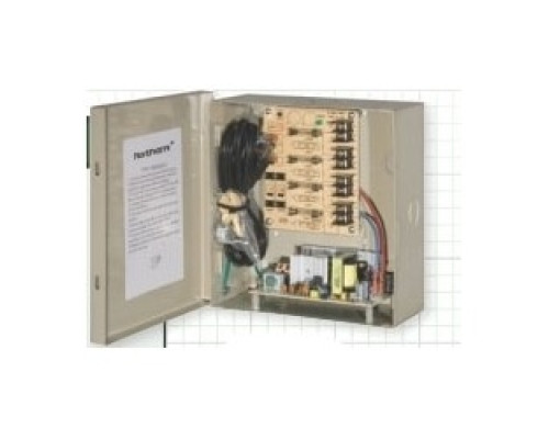 NORTHERN VIDEO  DCR441UL      Power Supply, Multi-Channel, 4-Output, 115 Volt AC at 50/60 Hertz Input, 12 Volt DC Output, 4 Ampere, Glass Fused Protection, Metal Cabinet, Beige, With Key Lock/LED Indicator