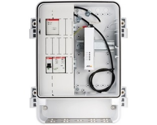 AXIS COMMUNICATIONS 5505-351        Pre-assembled T98A Surveilance cabinet with following system comPoEnts: 1 Breaker and surge protection, 2 , 12 V DC DIN PSU, 3 AXIS T8604 Media Converter, 4 Internal cables and mounts.Tested