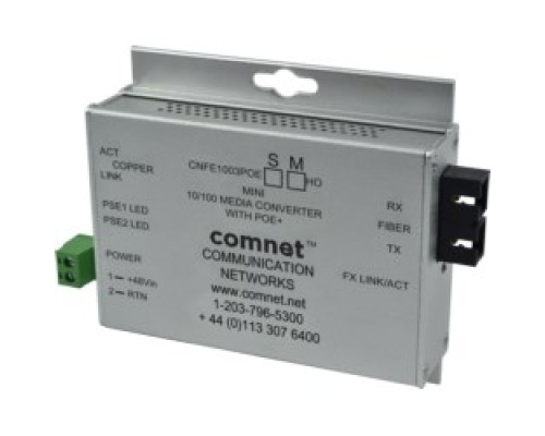 COMNET COMMUNICATION NETWORKS CNFE1002APOES/M   Hardened 100Mbps Media Converter, ST Connector, Single-mode, 1 fiber, 