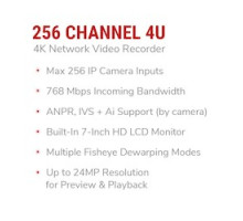 IC REALTIME LLC  NVR-8256DR-V2-16TB      256 CH 4U NVR, Supports up to 24MP Res, AI + IVS by Camera, 768Mbps Throughput