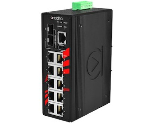 ANTAIRA TECHNOLOGIES LLC LMP-1202M-SFP-24   12-Port Industrial PoE+ Light Layer 3 Managed Ethernet Switch, w/8 10/100Tx 30W/Port , 2 10/100/1000Tx RJ45, and 2 100/1000 SFP Slots; 12-36VDC