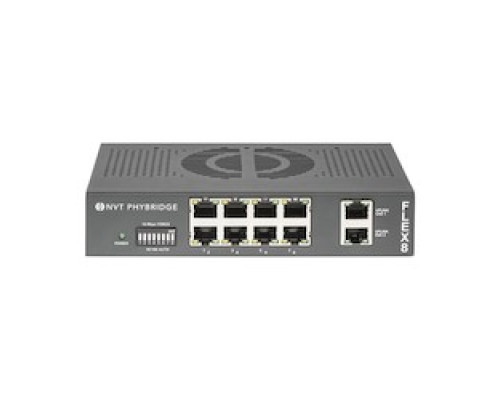 NVT PHYBRIDGE NV-FLX-08-RL   FLEX8: 8 Port Long Reach 2 or 4 pair UTP PoE++ 50 Watts Unmanaged Switch with 55VDC, 190 Watt Power Supply with DC filter and IEC line cord. Meets EN 50121-4 Railway/Subway - 5 YR warranty included