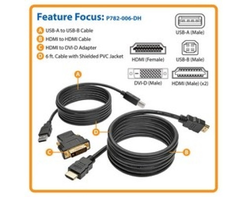 TRIPP LITE P782-006-DH   HDMI/DVI/USB KVM Cable Kit, 6 ft. 1.83 m