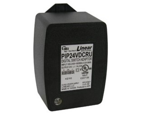 LINEAR CORPORATION  0-291324RU  PIP24VDCRU      Power Supply, Plug-In, Auto-Resetting Poly Fuse, 100 to 240 Volt AC at 50/60 Hertz Input, 24 Volt DC at 1 Ampere, 24 Watt, Output, 2.5