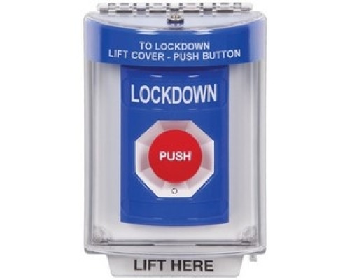 SAFETY TECHNOLOGY INTL  SS2431LD-EN      Pushbutton Switch, Multi-Purpose, Flush Cover, Universal Stopper, Label Shell, Turn-To-Reset Switch Configuration, Lockdown Legend, English Language, Blue