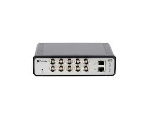 NVT PHYBRIDGE NV-EC-10-RL   EC10: 10 Port EoC Long Reach PoE+ 30 Watts Unmanaged Switch with 55VDC, 190 Watt Power Supply with DC filter and IEC line cord. Meets EN 50121-4 Railway/Subway - 5 YR warranty included