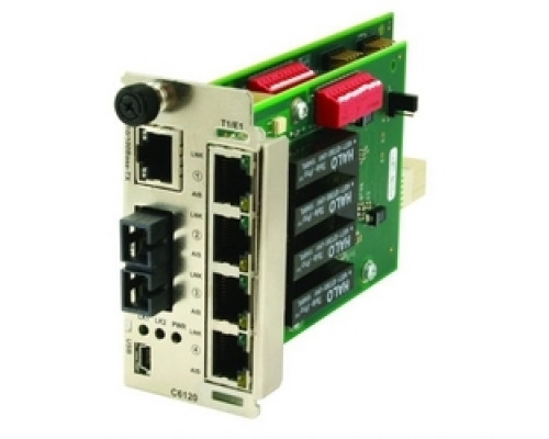 LANTRONIX C6120-1040   ION T1/E1/J1 Network Interface Device Module, 1 SFP port Empty to 4 RJ-48 [1.5 km/0.9 mi.] plus 10/100Base-TX RJ-45 [100m]