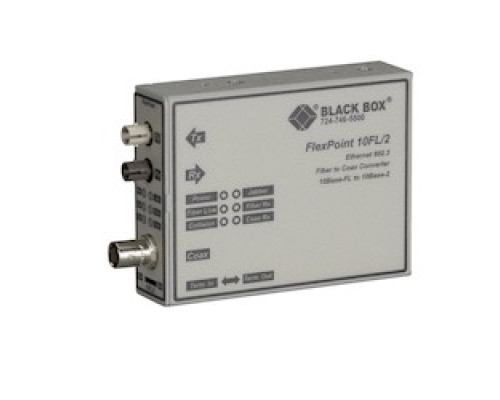 BLACK BOX NETWORK SERVICES LMC211A-MM   Ethernet 10-Mbps Media Converter - 10-Mbps ThinNet to 10-Mbps Multimode Fiber, 850nm, 2km, ST