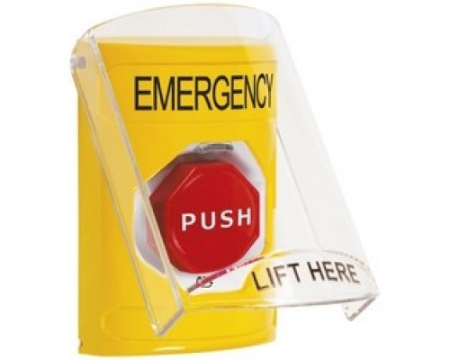 SAFETY TECHNOLOGY INTL SS2229EM-EN   Pushbutton Switch, Multi-Purpose, Flush/Surface Cover, Shield, Turn-To-Reset Illuminated Switch Configuration, Emergency Legend, English Language, Yellow