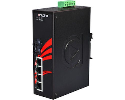 ANTAIRA TECHNOLOGIES LLC LNP-0501-ST-S3-24-T   5-Port Industrial PoE+ Unmanaged Ethernet Switch, w/4 10/100Tx 30W/Port + 1 100Fx ST Connector, Single-mode 30Km, 12VDC-36VDC; EOT: -40-75C