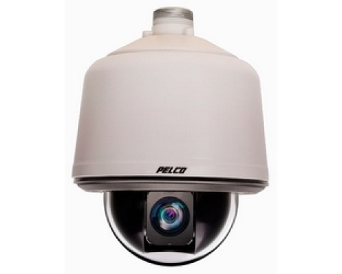 PELCO  S6230-ESGL1US      Network IP Camera, PTZ Dome, Pendant, Environmental, 30X, 20MP HD, f/1.6 to f/4.7, 24 Volt AC/DC, Stainless Steel, Clear Nylon Bubble, Gray Back Box, Low Light, US Power Cord