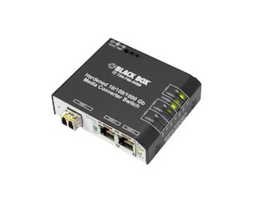 BLACK BOX NETWORK SERVICES LBH2001A-H-LX   Gigabit Ethernet 1000-Mbps Hardened Temperature Switch - 2 10/100/1000-Mbps Copper RJ45, 1 1000-Mbps Multimode Fiber, 1310nm, 15km, LC