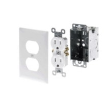ON-Q/LEGRAND  F7526      Duplex Power Kit, NEMA 5-15R, 125 Volt AC, 15 Ampere, Metal, White, Includes Tamper-Resistant Duplex Outlet, Metal Junction Box, Faceplate Kit