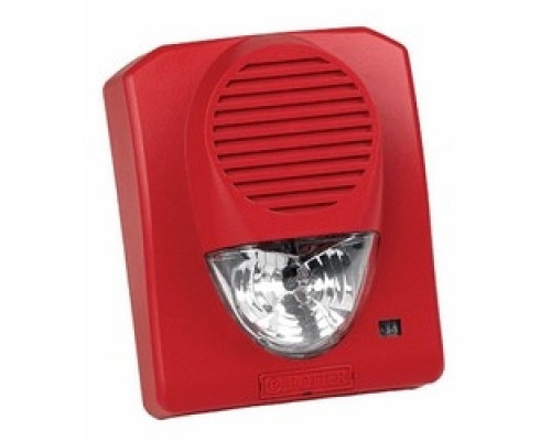 POTTER ELECTRIC  4710030  SH-120R              Horn Strobe, Weatherproof, Wall Mount, 120 Volt AC, Red, With Backbox