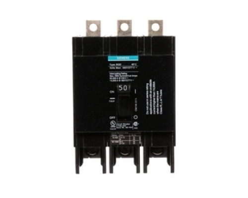 SIEMENS  US2:BQD350      Molded Case Circuit Breaker, Thermal Magnetic, Panelboard Mount, 3 Pole, 480 Star/277 Volt AC, 50/60 Hertz, 50A, 14 kA Interrupting Rating