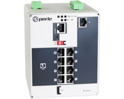 PERLE SYSTEMS  07016380      Industrial Managed PoE Switch, 9 x 10/100/1000Base-T Base-T RJ-45 Ports, 8 of which are PoE/PoE+ capable. -40 To 75C Operating Temperature, PRO Software Feature Set