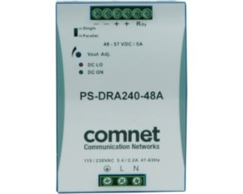 COMNET COMMUNICATION NETWORKS  PS-DRA240-48A      Power Supply, 115/230 Volt AC 4/1.55 Ampere 47 to 63 Hertz Input, 48 Volt DC 5 Ampere 240 Watt Output, 4.87