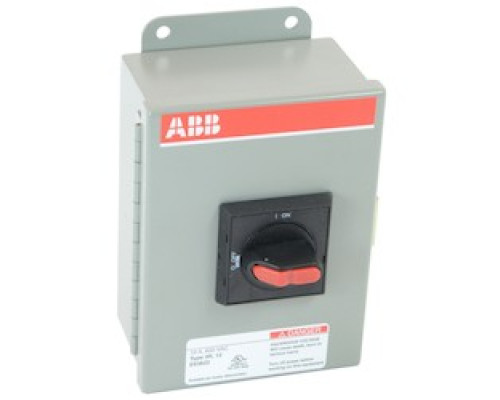 ABB  EOT16U3M3-S      3 pole, 16 amps rated at 600 V AC, UL 508, enclosed non-fusible disconnect switch in a UL/NEMA 3R/12 enclosure