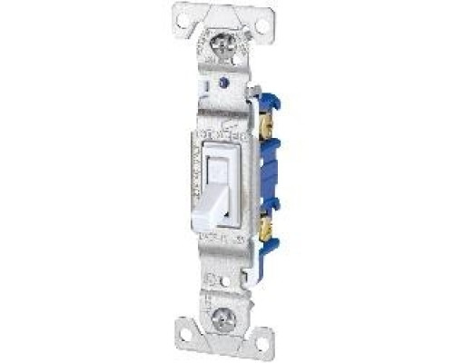 COOPER WIRING DEVICES  1301W-C      Toggle switch, single pole, 15A/120V, non-grounding, white