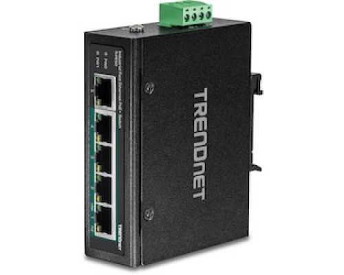 TRENDNET  TI-PE50      5-Port Industrial Fast Ethernet PoE+ DIN-Rail Switch