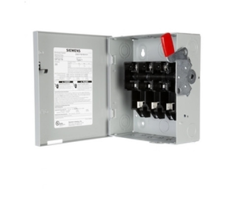 SIEMENS  US2:GF321N      Safety Switch, Fusible, Solid Neutral, General Duty, 240 Volt AC, 250 Volt DC, 30A, 3 HP at 3 Phase, 3 Wire, 3 Pole, NEMA 1, For Indoor