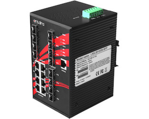 ANTAIRA TECHNOLOGIES LLC  LNX-2012GN-SFP-T      20-Port Industrial Gigabit Managed Ethernet Switch, w/8 10/100/1000Tx and, + 12 100/1000 SFP Slot; EOT: -40-75C