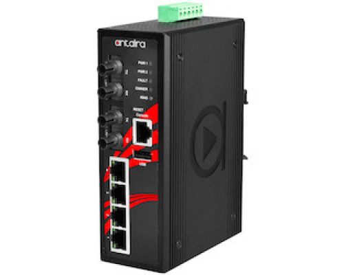 ANTAIRA TECHNOLOGIES LLC LMP-0602-ST-M-24-V2   6-Port Industrial PoE+ Managed Ethernet Switches w/4 10/100Tx 30W/Port , and 2 100Fx Multimode 2Km, ST Connector, 12-36VDC