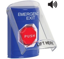 SAFETY TECHNOLOGY INTL SS24A2EX-EN   Pushbutton Switch, Multi-Purpose, Flush/Surface Cover, Shield with Sound, Key-To-Reset Illuminated Switch Configuration, Emergency Exit Legend, English Language, Blue