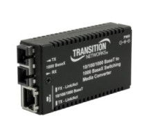 TRANSITION NETWORKS M/GE-PSW-SX-01 ST -NA   Mini Gigabit Ethernet Media Converter. 10/100/1000Base-T RJ-45 [100 M/328 Ft.] To 1000Base-Sx 850nm Multimode St [62.5/125 µm Fiber: 220 M/722 Ft.] Link Budget: 7.0 dB